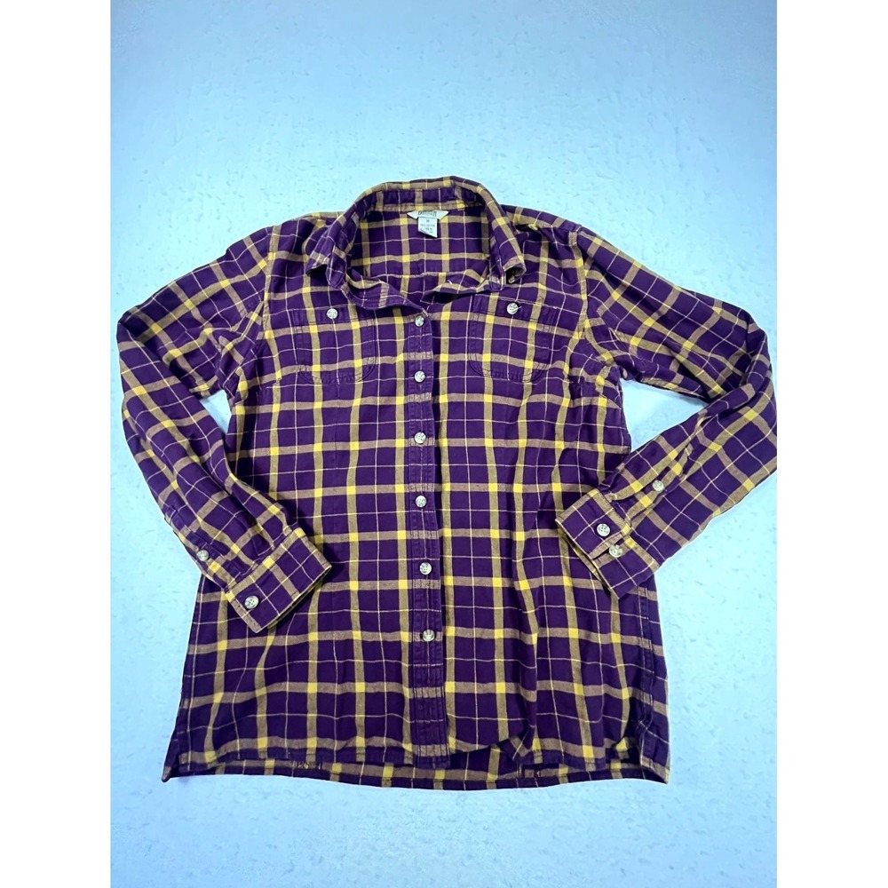 Duluth Trading Company Shirt Womens Medium Purple Plaid Flannel Cotton Button Up